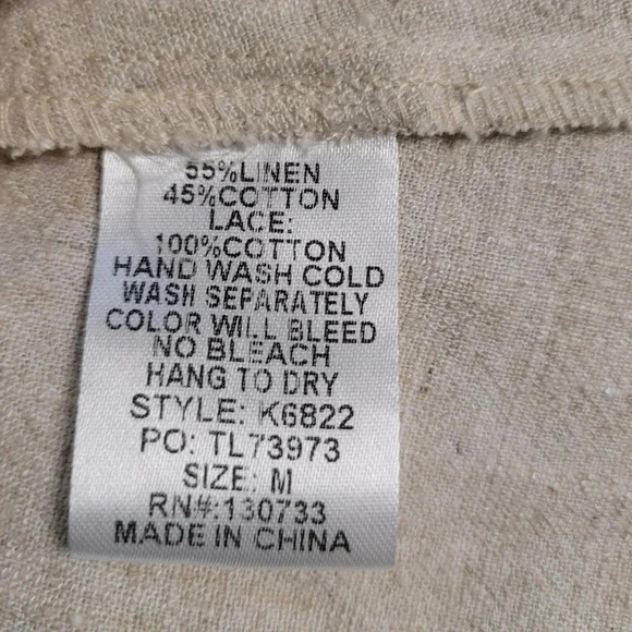 UMGEE linen cotton crochet lace balloon sleeve BOHO blouse top, oatmeal size M - Picture 9 of 9